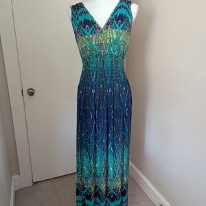 Elegant Blue and Green Maxi Dress